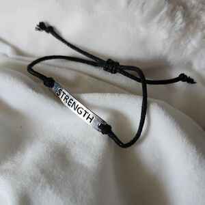 Black Cord Bracelet with Silver 'Strength' Plate